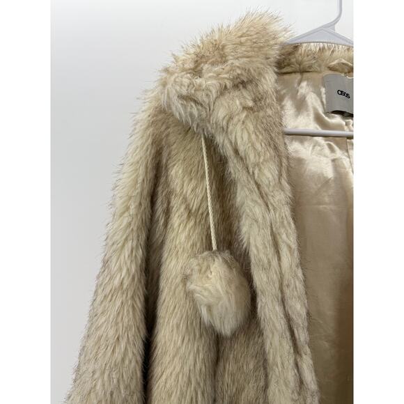 ASOS Cream Faux Fur Coat with Hood - Picture 2 of 6